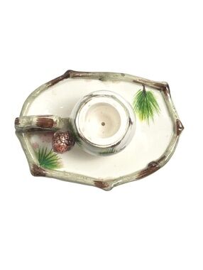 Vintage Lefton’s Ceramic Holiday Pine Cone Candle Holder with Tray
